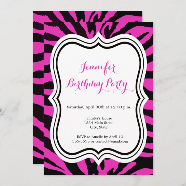 Invitation Fête d'anniversaire de la jeune fille de la mode r (Devant / Derrière)
