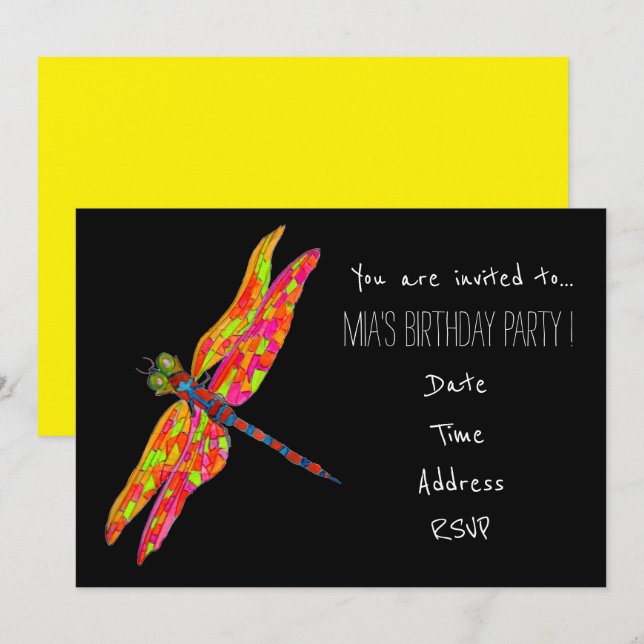 Invitation Fête d'anniversaire de la jeune fille de Neon (Devant / Derrière)