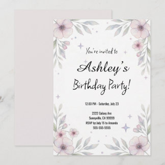 Invitation Fête d'anniversaire de la jolie fille rose