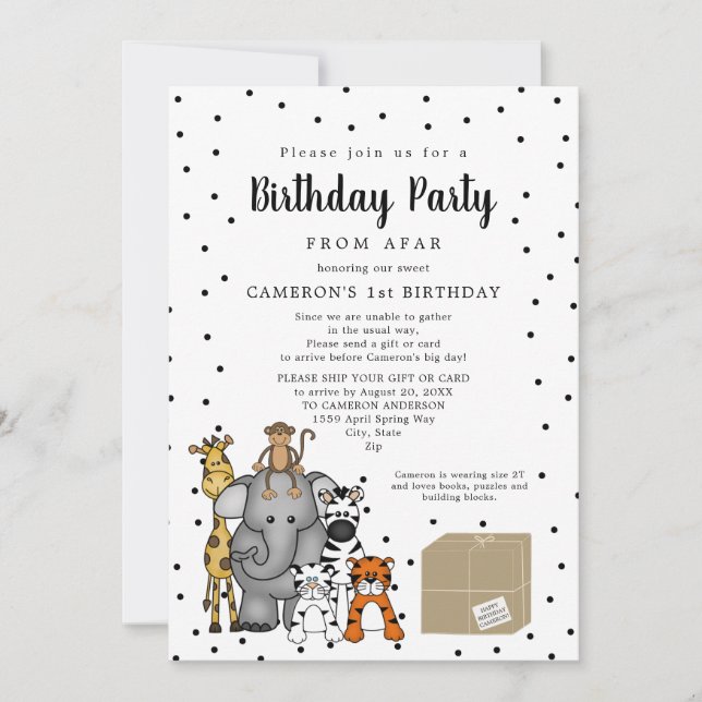 Invitation Fête d'anniversaire de la jungle animale de loin (Devant)