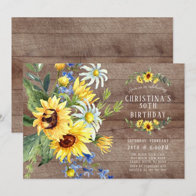 Invitation Fête d'anniversaire de la marguerite de tournesol  (Devant / Derrière)