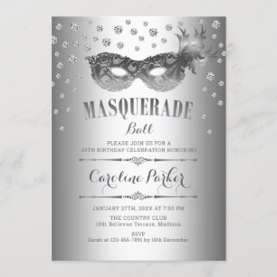 Invitation Fête d'anniversaire de la Masquerade d'argent
