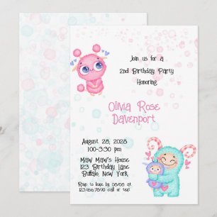 Invitation Fête d'anniversaire de la mignonne Girl Monster