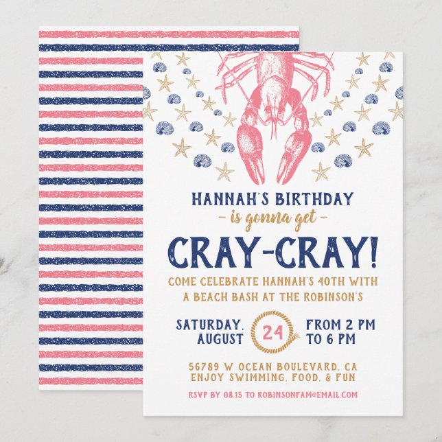 Invitation Fête d'anniversaire de la Nautic Beach Crayfish Co (Devant / Derrière)