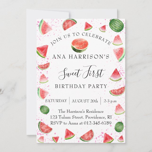 Invitation Fête d'anniversaire de la pastèque (Devant)