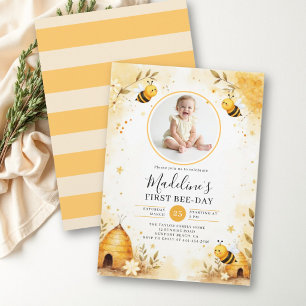 Invitation Fête d'anniversaire de la petite abeille aquarelle