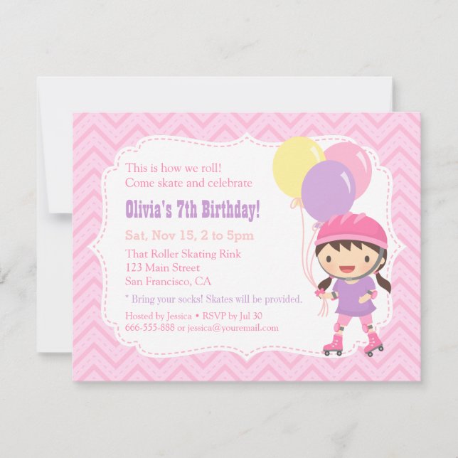 Invitation Fête d'anniversaire de la petite fille du patin à  (Devant)