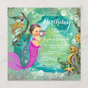 Invitation Fête d'anniversaire de la Petite Sirène Rose sous 