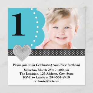 Invitation Fête d'anniversaire de la photo bleue Turquoise