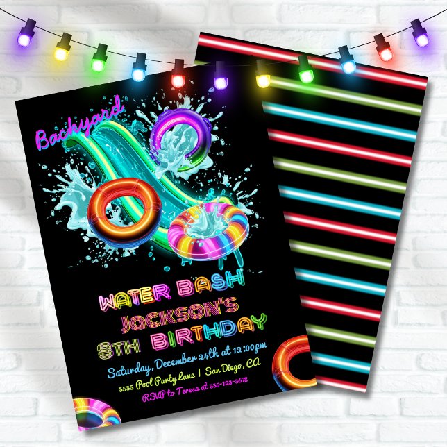 Invitation Fête d'anniversaire de la piscine à toboggan de Ne (Créateur téléchargé)