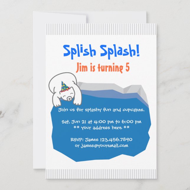Invitation Fête d'anniversaire de la piscine d'ours polaire (Devant)