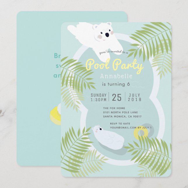 Invitation Fête d'anniversaire de la piscine d'ours polaire t (Devant / Derrière)