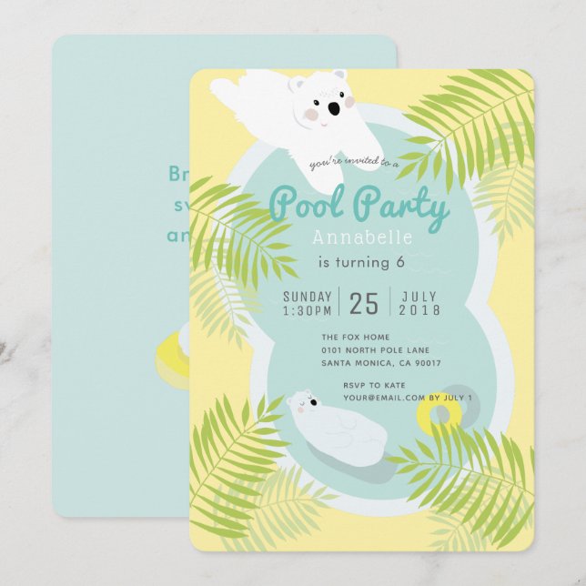 Invitation Fête d'anniversaire de la piscine d'ours polaire t (Devant / Derrière)