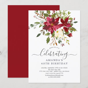 Invitation Fête d'anniversaire de la Poinsettia rouge Waterco