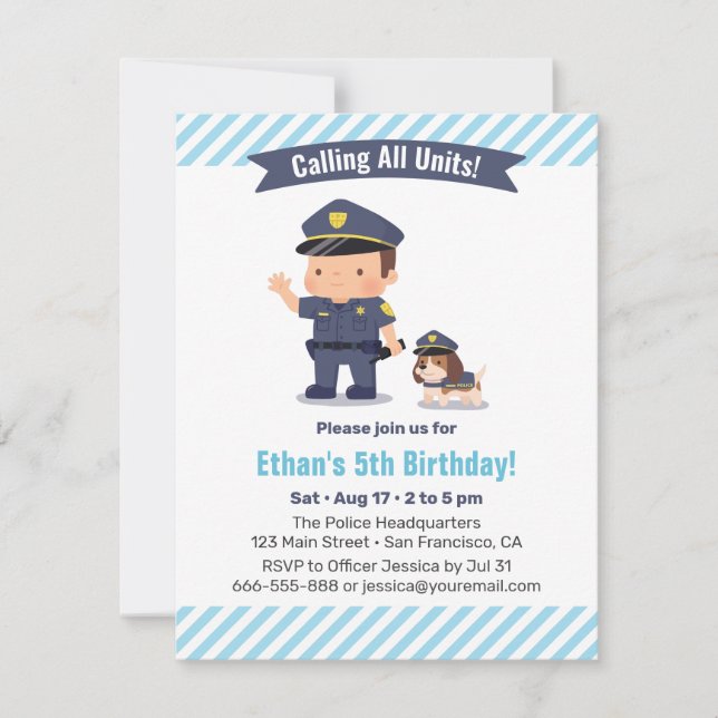 Invitation Fête d'anniversaire de la police des garçons et de (Devant)