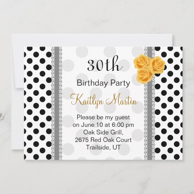 Invitation Fête d'anniversaire de la polka noire blanche dot  (Devant)