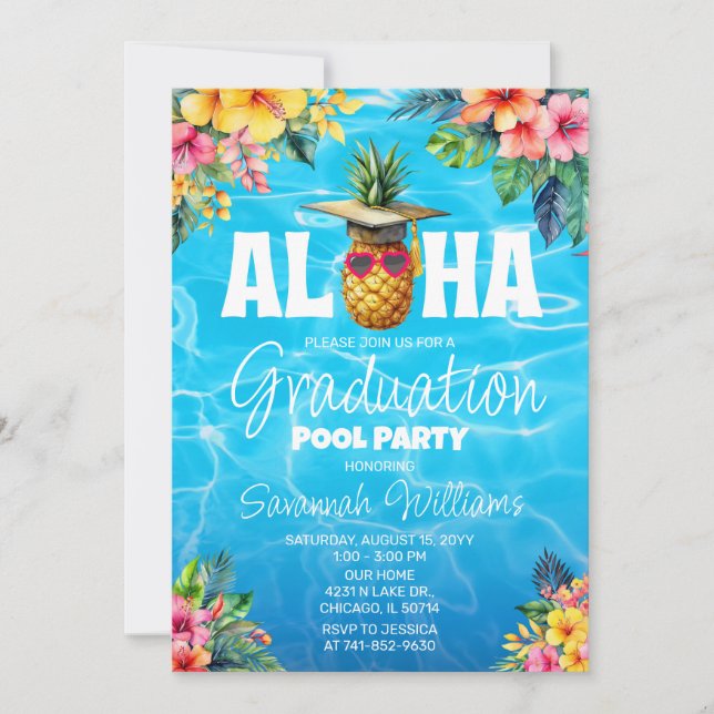 Invitation Fête d'anniversaire de la poule d'études d'Hawaii (Devant)