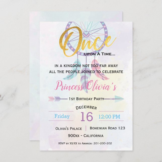 Invitation Fête d'anniversaire de la princesse de Bohême (Devant / Derrière)