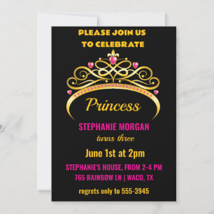 Invitation Fête d'anniversaire de la princesse d'or rose mode