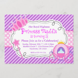 Invitation Fête d'anniversaire de la princesse pourpre Crown 