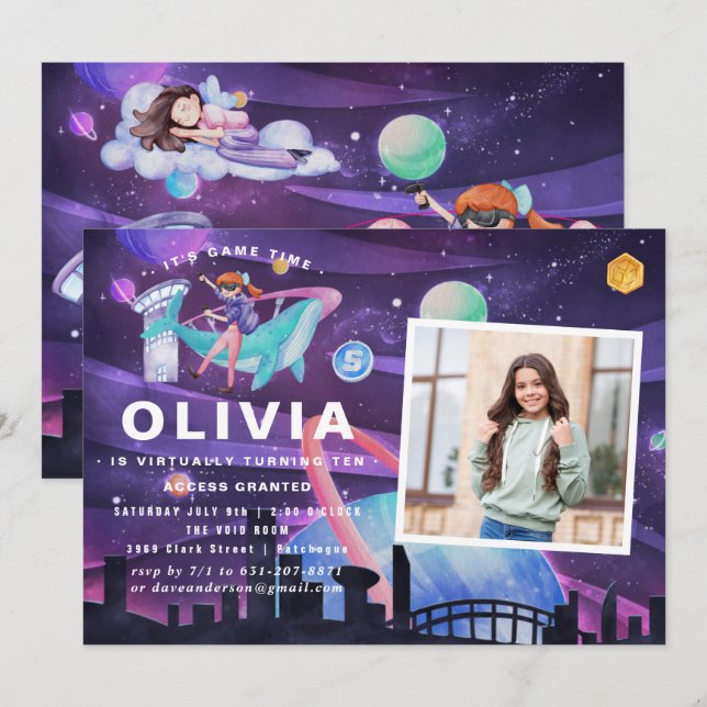 Invitation Fête d'anniversaire de la réalité virtuelle | Phot (Devant / Derrière)