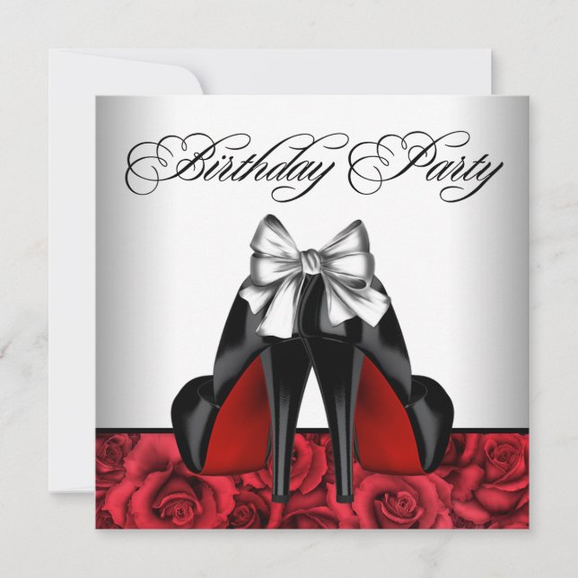 Invitation Fête d'anniversaire de la Rose rouge (Devant)