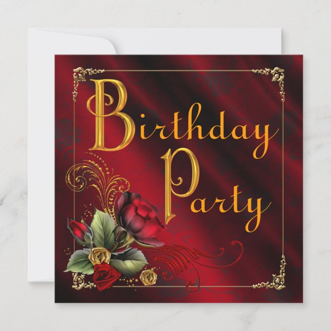 Invitation Fête d'anniversaire de la Rose rouge (Devant)