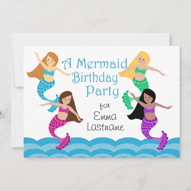 Invitation Fête d'anniversaire de la sirène (Devant)