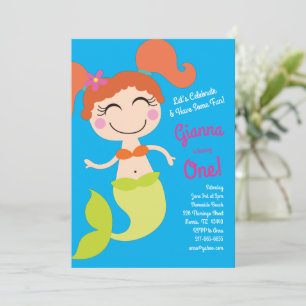 Invitation Fête d'anniversaire de la sirène Cheveux rouges