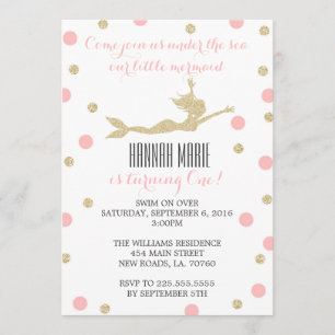 Invitation Fête d'anniversaire de la sirène rose et or