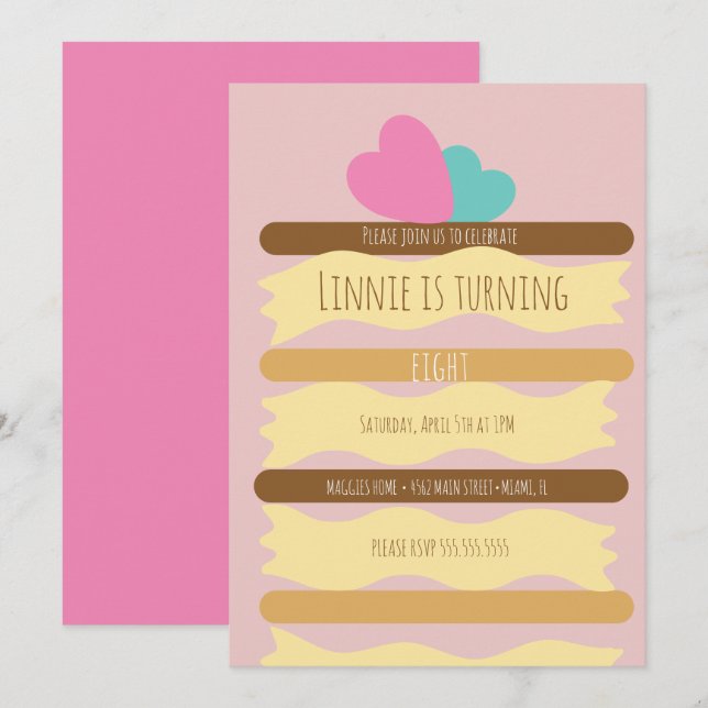 Invitation Fête d'anniversaire de la tranche de gâteau strati (Devant / Derrière)
