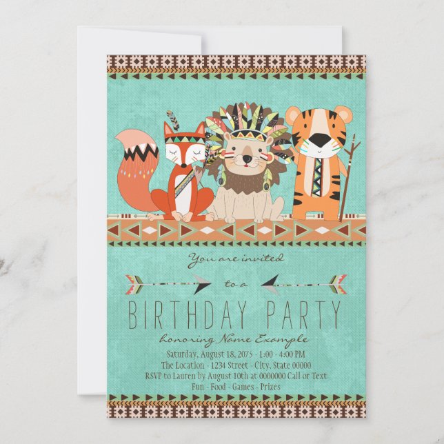 Invitation Fête d'anniversaire de la tribu Enfants (Devant)