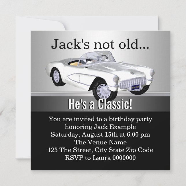 Invitation Fête d'anniversaire de la voiture antique Mans (Devant)
