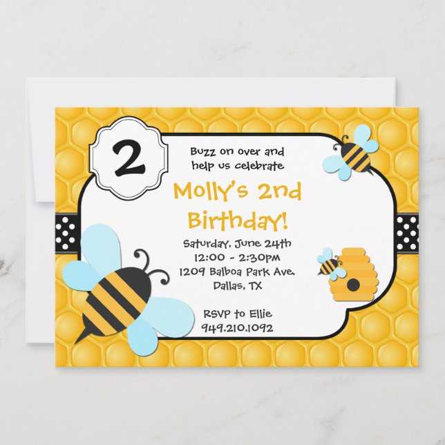Invitation Fête d'anniversaire de l'abeille (Devant)