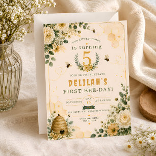 Invitation Fête d'anniversaire de l'abeille des fleurs sauvag