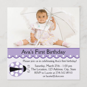 Invitation Fête d'anniversaire de ladybug pourpre