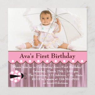 Invitation Fête d'anniversaire de Ladybug rose