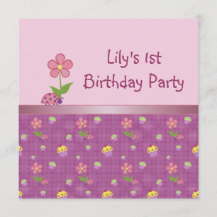 Invitation Fête d'anniversaire de Ladybug rose et Cupcake