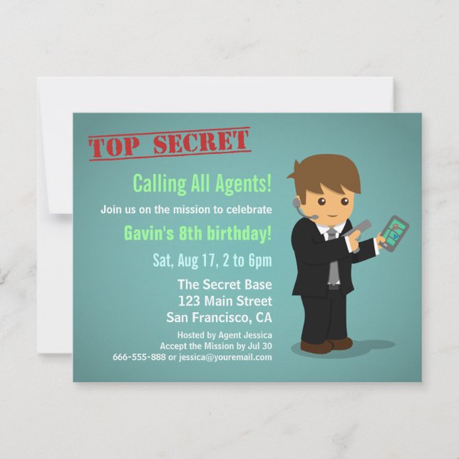 Invitation Fête d'anniversaire de l'agent secret de Boy (Devant)