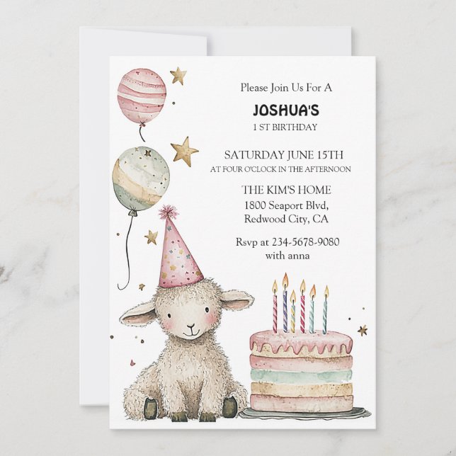 Invitation Fête d'anniversaire de l'agneau lunaire (Devant)