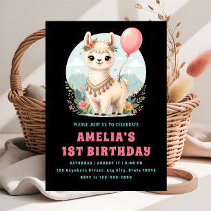 Invitation Fête d'anniversaire de l'alpaca floral