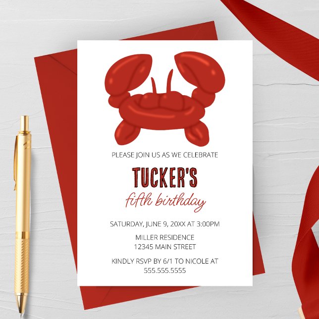 Invitation Fête d'anniversaire de l'animal de ballons de crab (Créateur téléchargé)