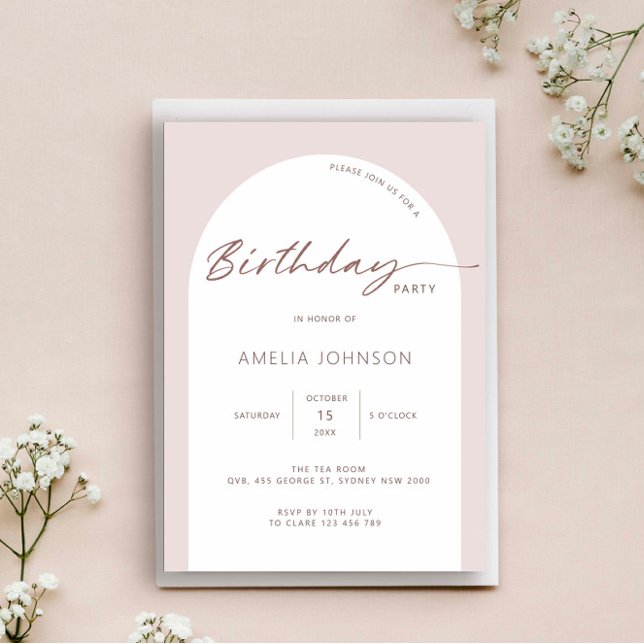 Invitation Fête d'anniversaire de l'arc moderne et minimalist (Créateur téléchargé)