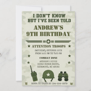Invitation Fête d'anniversaire de l'armée à camouflage person