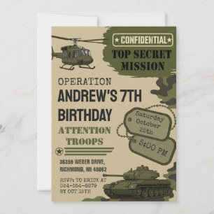 Invitation Fête d'anniversaire de l'armée camouflée personnal