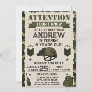 Invitation Fête d'anniversaire de l'armée moderne personnelle