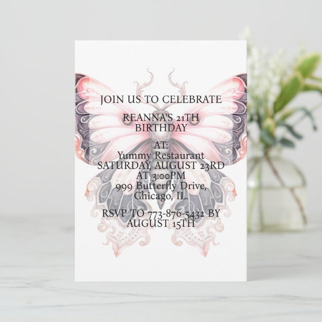Invitation Fête d'anniversaire de l'art des papillons créatif (Debout devant)