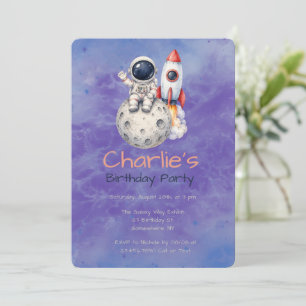 Invitation Fête d'anniversaire de l'astronaute à l'aquarelle 