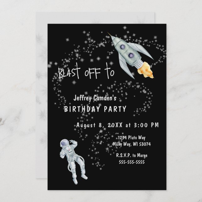 Invitation Fête d'anniversaire de l'astronaute du décollage s (Devant / Derrière)
