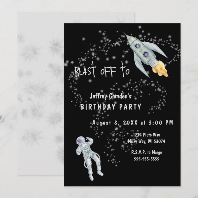 Invitation Fête d'anniversaire de l'astronaute spatial (Devant / Derrière)